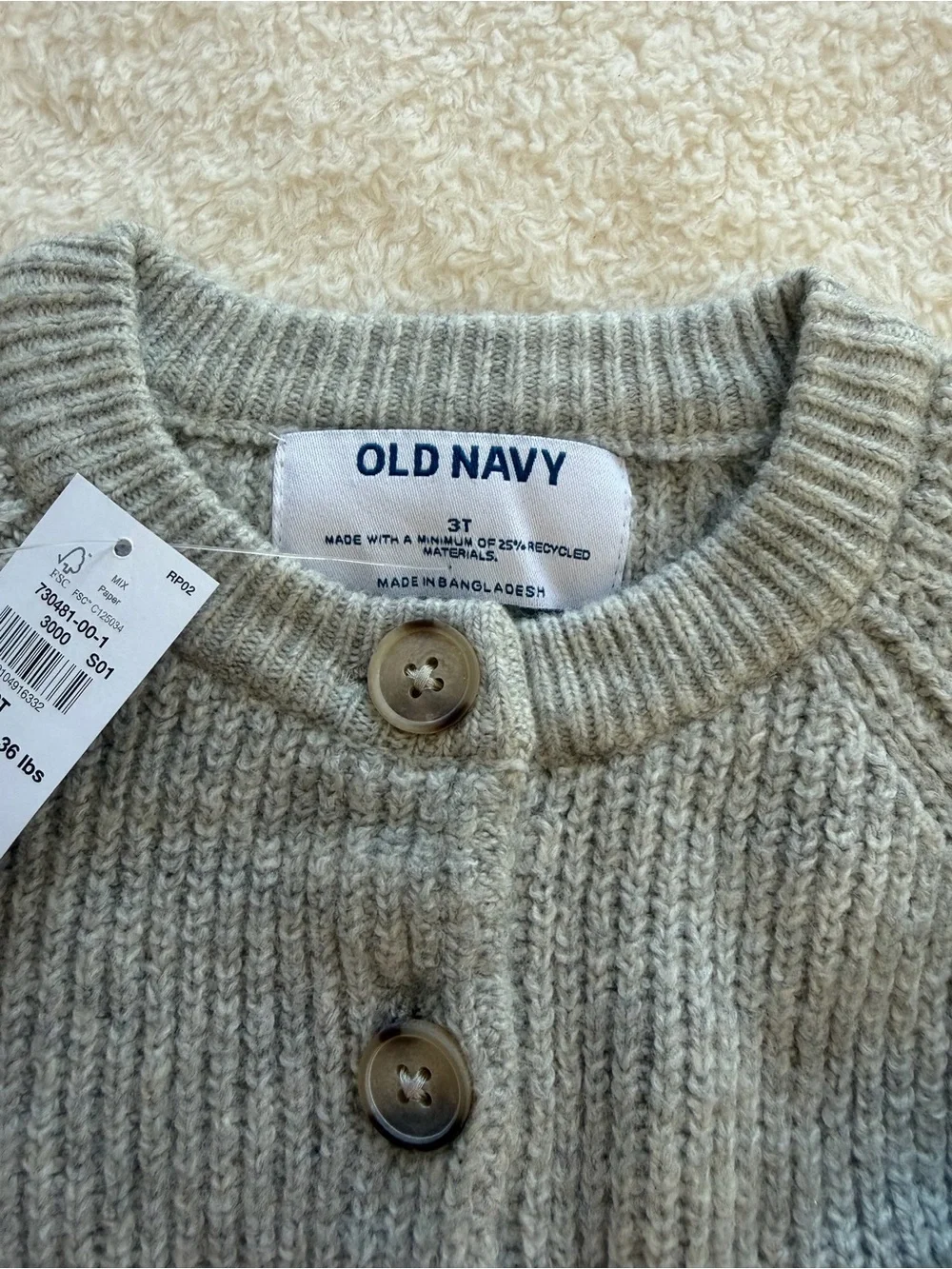 Old Navy Girls Toddler Ribbed Knit Cardigan Sweater 3T -NWT